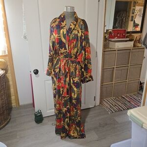 Vintage 90s Gold Label Victoria's Secret Plaid And Gold Silk Robe, SIZE L